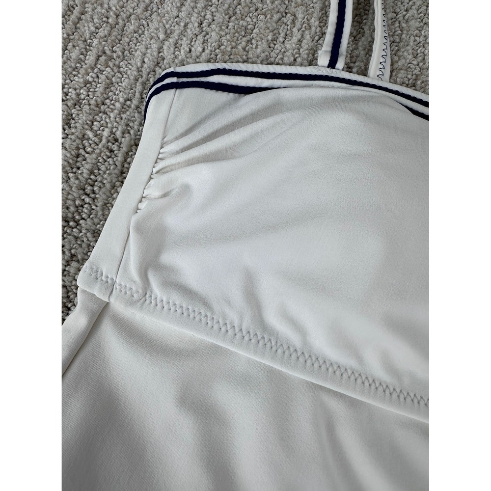 Lands End Women's White One Piece Swimsuit Navy Striped Trim Size 4 Cutout Back - Picture 5 of 9